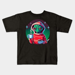 Christmas Funny Alien Wearing Sweater Kids T-Shirt